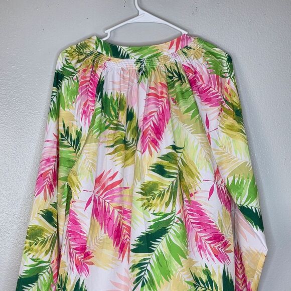 Draper's & Damon's White & Bright Multi Colored Tropical Print Silky Blouse Lrg - Picture 8 of 11